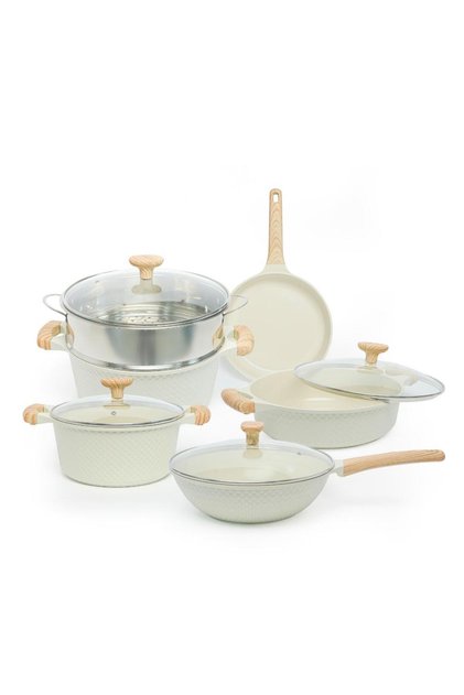 Healthy & Safe Ceramic Nonstick 10-pcs Cookware Set, Non-toxic, Induction Ready Set.