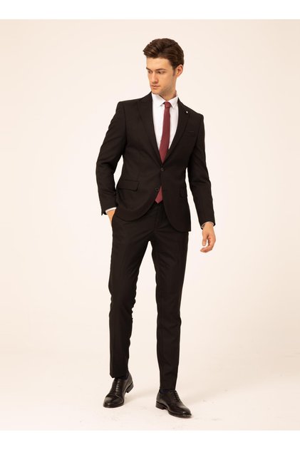 Normal Bel Slim Fit Siyah Erkek Takım Elbise TK1000600242