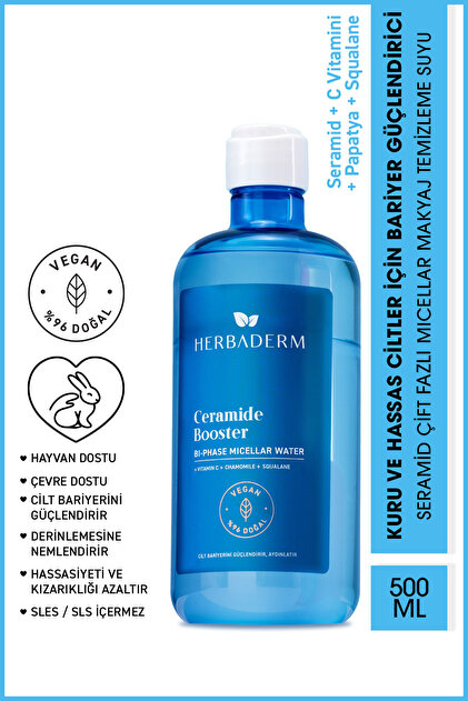Herbaderm Ceramide Booster, Çift Fazlı Micellar Makyaj Temizleme