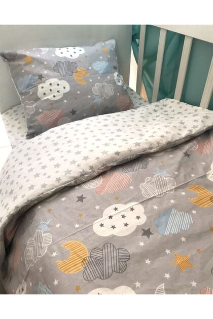 Cotton Kids Teenager Single Duvet Cover Set Gray Moon Cloud