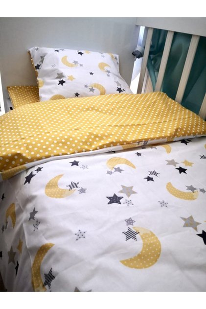 100% Cotton Kids Youth Single Duvet Cover Set Yellow Moon Polka Dot