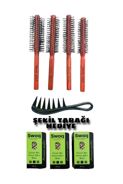 4-Piece Brush Set & 3X Piece Hair Styling Powder Wax No:1 20Gr