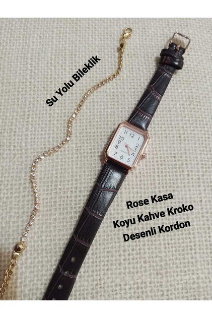 Retro Vintage Model Women's Wristwatch - Rectangular Gold Case - Dark Brown Band - Tt0133
