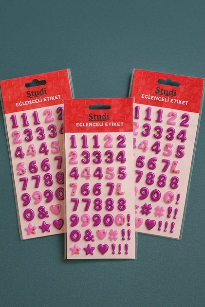 Sticker Set 3 Pieces 3D Colorful Shaped Numbers and Funny Symbols