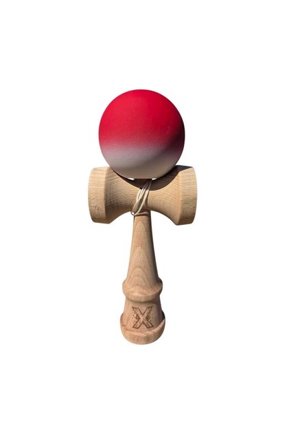 Kendama, din lemn, 18 cm, joc de îndemânare, model gradient - Rosu - Alb