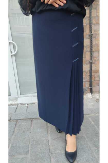 Modest Plus Size Leather-Detail Lined Pleated Portorico Fabric Mother Skirt