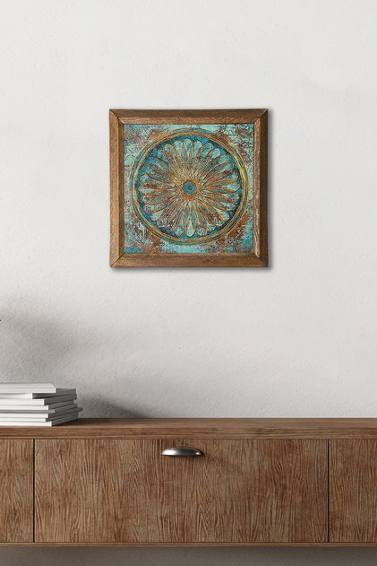Yaşam Çiçeği Ahşap Çerçeveli Taş Duvar Tablosu – 25x25 cm Dekoratif Ev ve Ofis Dekoru |W1-187|