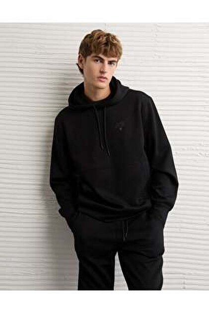 American Eagle Men Brand Logo Long Sleeve Full Zip Hoodie, Dark