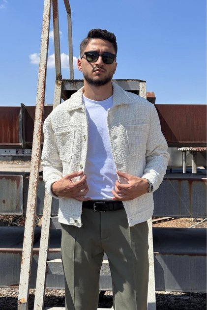 Unisex, gömlek yaka, Çift cep, Standart Fit, Dokuma Ceket USE589
