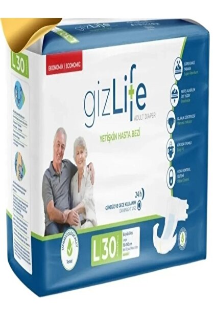 GIZLIFE Bel Bantlı Yetişkin Hasta Bezi Büyük Boy L 30 Adet