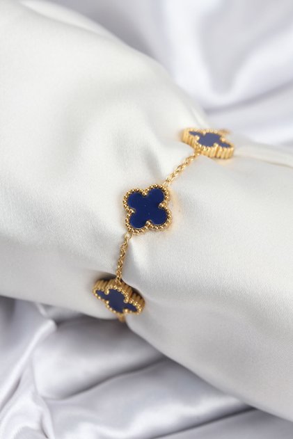316L Steel Chain Gold Color Navy Blue Clover Women's Bracelet -