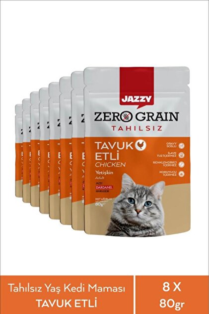 JAZZY Zero Grain Kedi Maması Ton Balıklı Poşet 80 gr x 8 Adet