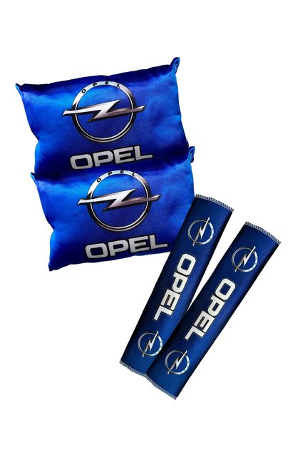 Opel Logolu Dijital Baskılı Mavi Araç Boyun Yastığı & Emniyet Kemer Pedi – 2’li Set