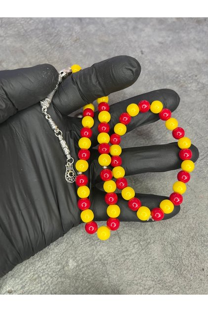 Yellow Red Fan Glass Beads Natural Stone Prayer Beads and Bracelet Set