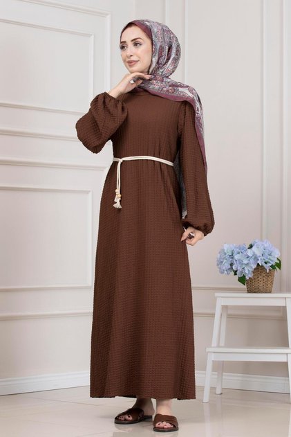 فستان مطر برقبة دائرية - بني