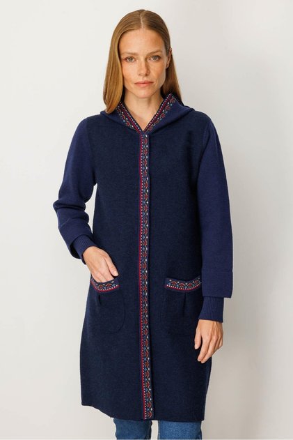 Women's Hooded Felt Wool Coat Y.A. Navy Blue