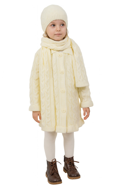 Knitwear Girl's Cardigan, Scarf, Beanie 3-Piece Set Bone