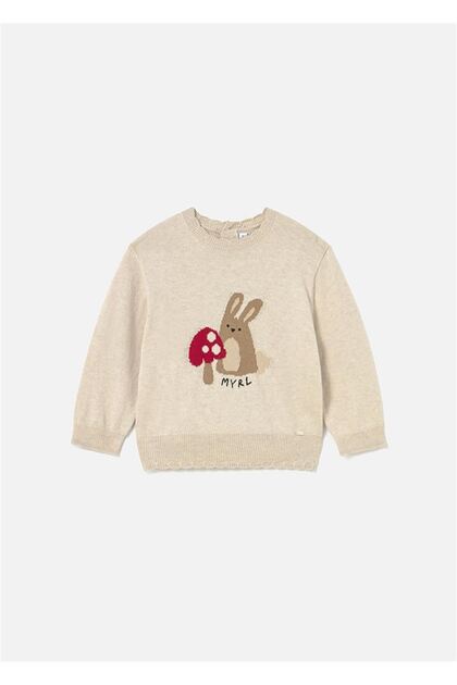 Baby Girl Animal Patterned Jacquard Sweater Cream 2354