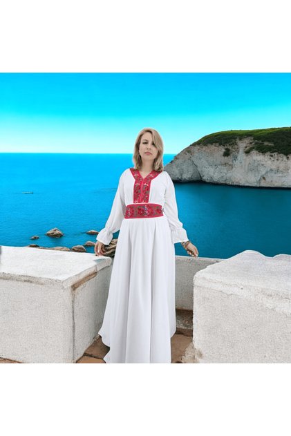 Rochie alba stilizata traditional Afroditha