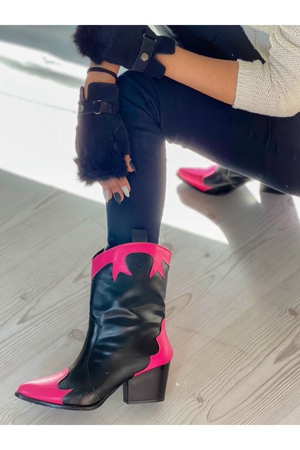 DORİ BLACK FUCHIA LEATHER DALLAS WESTERN BOOTS