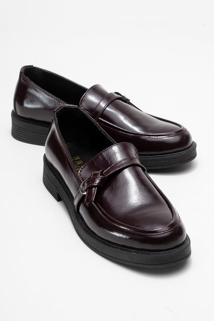Galea Burgundy Patent Leather Buckle Genuine Leather Women's Loafer Shoes