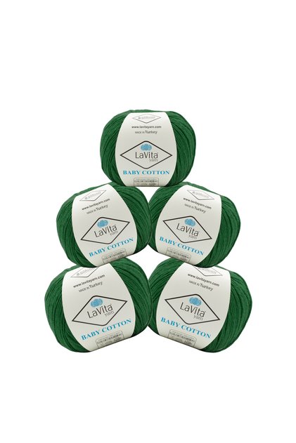 Baby Cotton Amigurumi and Hand Knitting Yarn 40% Acrylic 60% Cotton 250Gr 5 Pcs (8114 Dark Green)