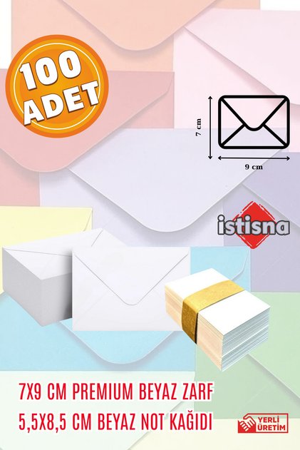 100 Adet 7x9 Cm Beyaz Zarf Beyaz Not Kağıdı Sevimli Mini Kart Zarfları