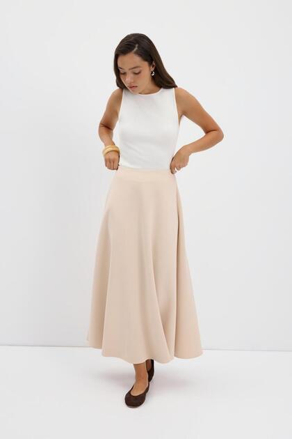 Scuba Fabric Flared Skirt Stone