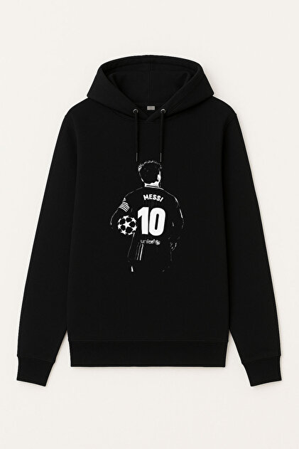 Football Player Lionel Messi Printed Boys' Black Hooded Sweatshirt Hoodie