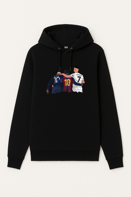 Football Player Messi Neymar Ronaldo Printed Boys' Black Hooded Sweatshirt Hoodie
