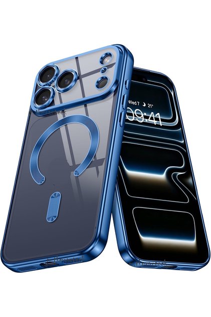 İphone 17 Pro Kılıf Tam Kamera Korumalı Magsafe Şarj Destekli Renkli Kenarlı Arkası Şeffaf Kapak