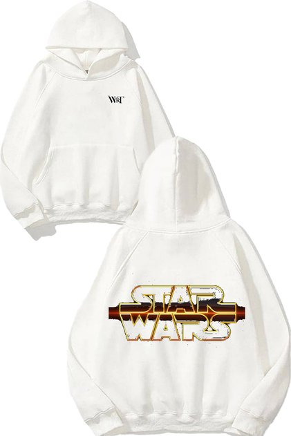 Star Wars 2 Design Back Printed White Hooded Sweatshirt