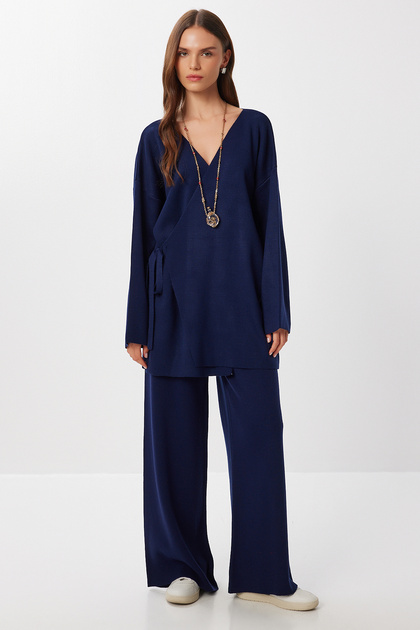 Coat Collar Two-Piece Knit Set LFZ0018 NAVY BLUE
