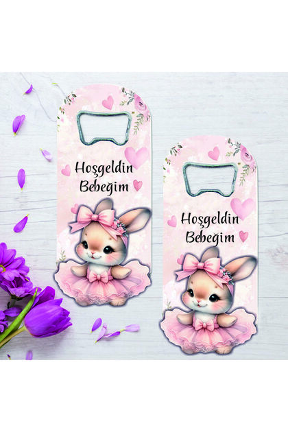 10 Pieces of Rabbit Wooden Embossed Figure Baby Gift Opener Magnet
