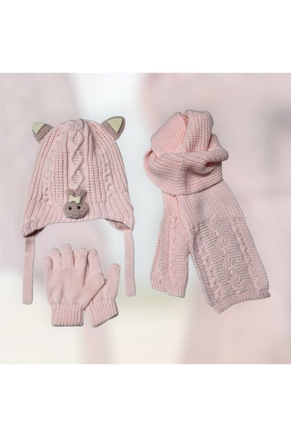 1-4 Years Baby Girl & Child Scarf Beanie Gloves Set of 3