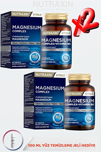 Magnezyum Complex ( Sitrat-Bisglisinat-Malat-Taurat Vitamin B6 ) 60 TABLET ( X2) + 100 ML JEL HEDİYE
