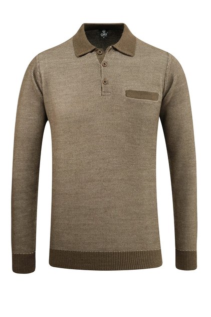 Men's Polo Neck Mink Sweater with Pockets, Pique Pattern, Steel Knit, Classic Fit - 5214F