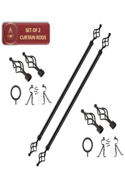 Set of 2 Roman Extendable Window Curtain Rods, Metal Single Rods Drapery Rods BLACK, 150 – 300 cm