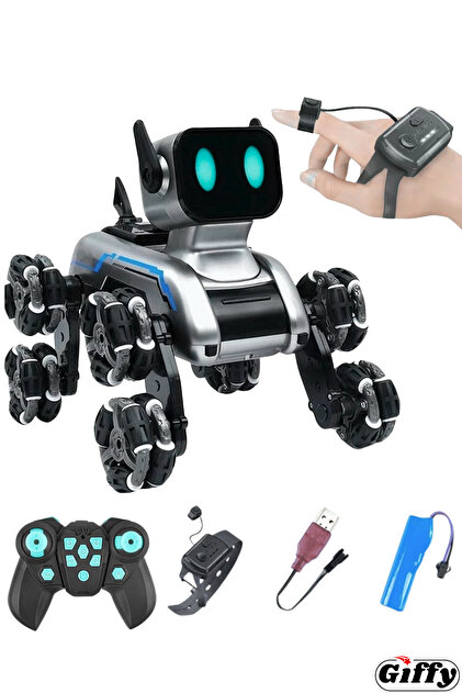 Oyuncak 2.4 GhZ Uzaktan ve Bilekten Kumandalı Şarjlı 8 Teker Akrobat Robot Köpek Müzikli ve Led Işık