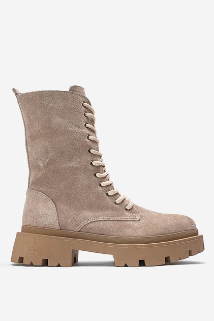 Women's Thick Sole Boots Real Nubuck Leather Zy 1558 Suede Mink