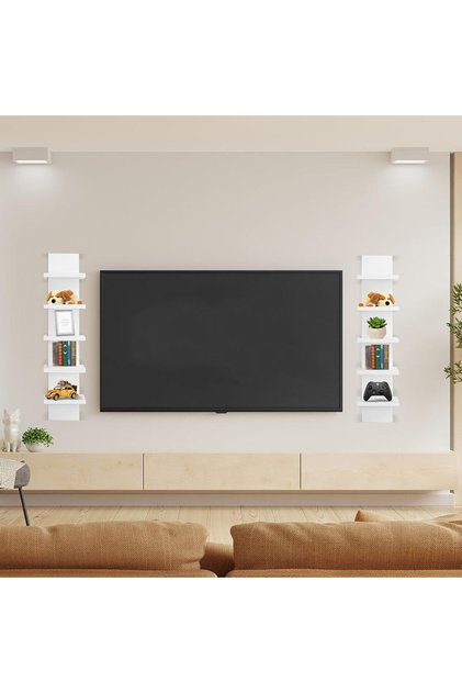 Straights Wall-Mounted Shelf Unit – White Finish Wall Storage for Living Room