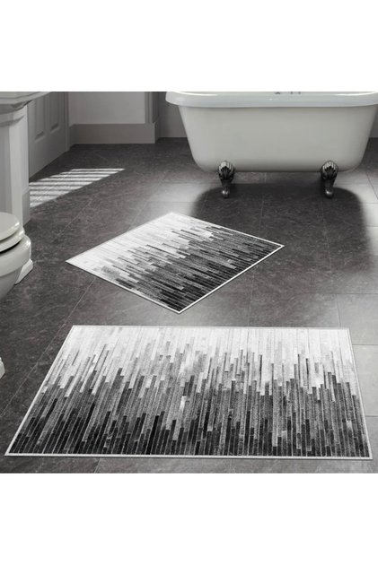 Water-Absorbent Non-Slip Bath Mat Set of 2 with Sponge Filling, Soft-Textured Decorative Set