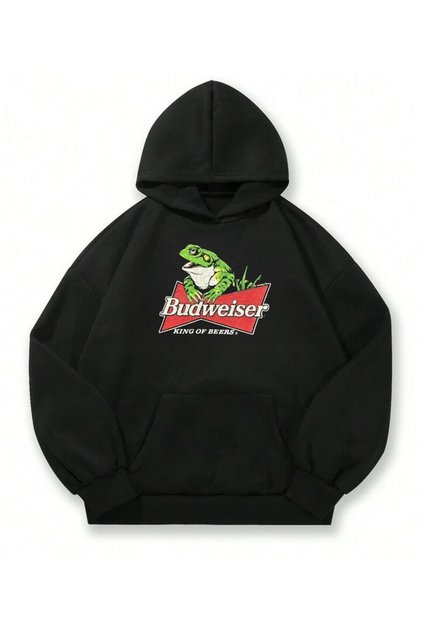 Black Budwiser Three Threaded Unisex Oversize Dtf Printed Sweatshirt