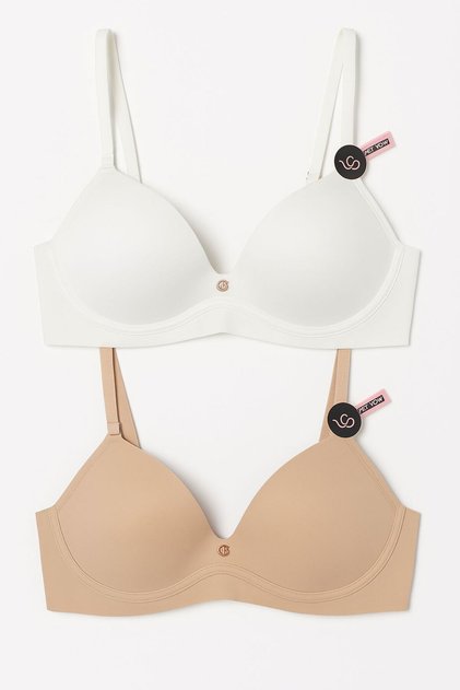 Laser Cut Light Support Bra Set of 2 – White, Skin Color