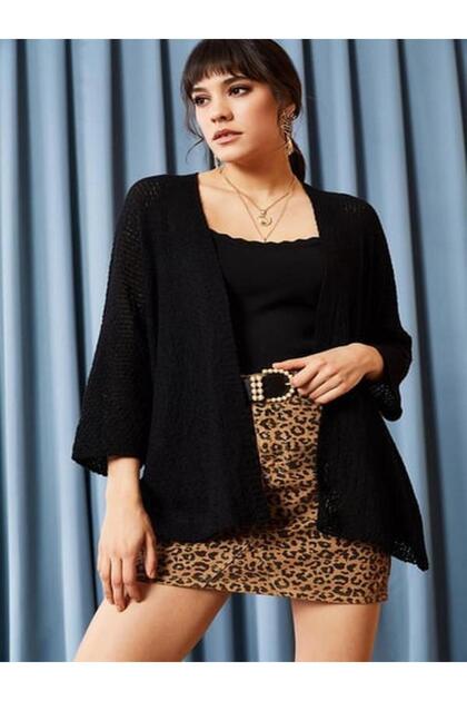 Women's Black Rice Patterned Cardigan Bat Sleeves
