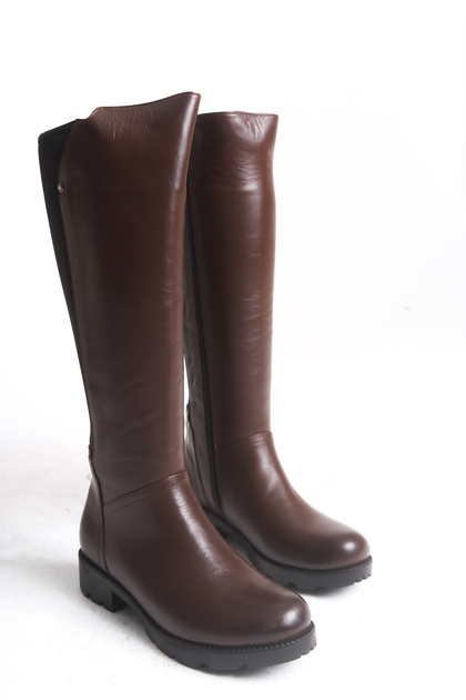 Flora Sinclair Brown Genuine Leather Elastic Stylish Style Daily Boots