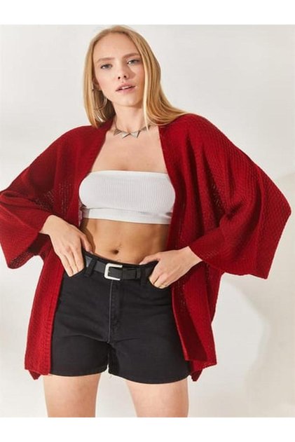 Women's Burgundy Rice Patterned Cardigan Bat Sleeves