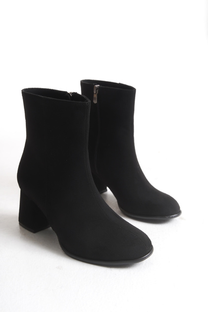 Women's New Season Heeled Zippered Daily Comfortable Fit Black Suede Boots