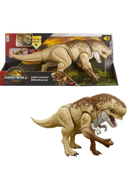 Фигурка на динозавър Mattel, Джурасик свят: Прераждане, Дистортус Рекс, Звукови ефекти, 4+ години