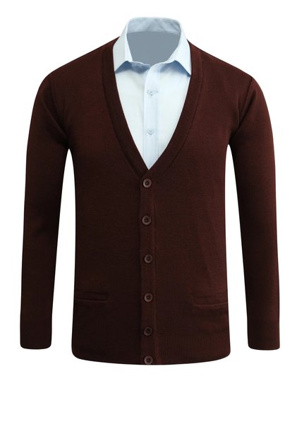 Men's Buttoned Burgundy Cardigan with Pockets Solid Color Steel Knit Classic Fit - 5200m